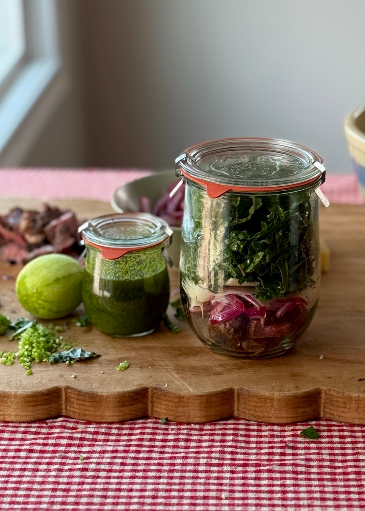 Jarred Steak & Chimichurri Kale Salad - Ballerina Farm